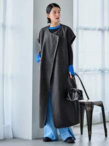 FRIFUL Solid Slant Pocket Wrap Overcoat