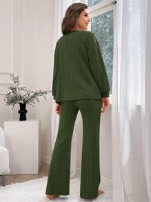 3入組/套女士們素色家居服套裝 - 綠色 - 查看 2