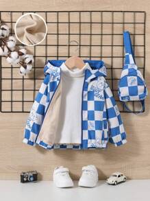 SHEIN Đứa bé trai Kiểm tra máy & Đồ họa Chữ cái áo có mũ Nhiệt Áo khoác Without Tee - Nhiều màu - Xem 1