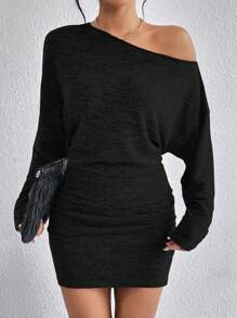 SHEIN Essnce Solid Batwing Sleeve Bodycon Dress