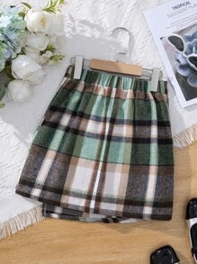 Falda escocesa para niña preadolescente - Verde - Ver 2