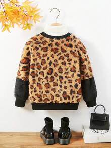 SHEIN Cô Gái Trẻ Hoa văn Báo Teddy Áo khoác bomber - Nhiều màu - Xem 2