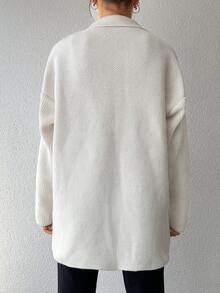 EURMUSE Đôi ngực Thả vai Áo len Mở - Màu be - Xem 2