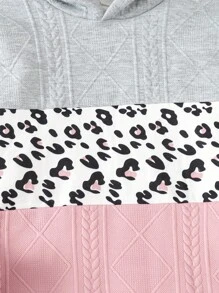SHEIN 女大童豹紋印花撞色連帽衛衣裙 - 彩色 - 查看 3