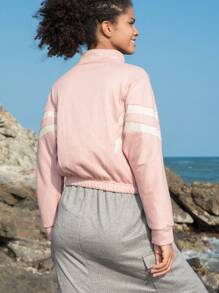 In My Nature Sweatshirt mit Kontrast Streifen, halbem Reißverschluss, Outdoor - Blau - Übersicht 3