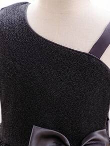 SHEIN Tween Girl Asymmetrical Neck Bow Front Gown Dress - Black - View 8
