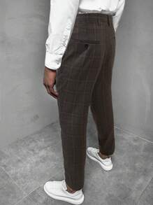 Manfinity Mode Men's Plaid Suit Trousers - Coffee Brown - View 2