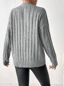 SHEIN Frenchy 落肩袖前紐扣開襟衫 - 灰色 - 查看 2