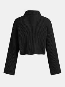 SHEIN Leap Crew 青少年女孩高領落肩袖套頭毛衣