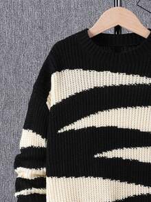 SHEIN Chico preadolescente Jersey de dos tonos de hombros caídos - Multicolor - Ver 3