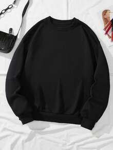 SHEIN EZwear Đồ họa Khẩu hiệu Lót nhiệt Áo nỉ - màu đen - Xem 2