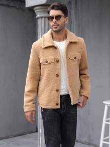 Nam Chi tiết về Flap Áo Teddy Jackets - Lạc đà - Xem 3