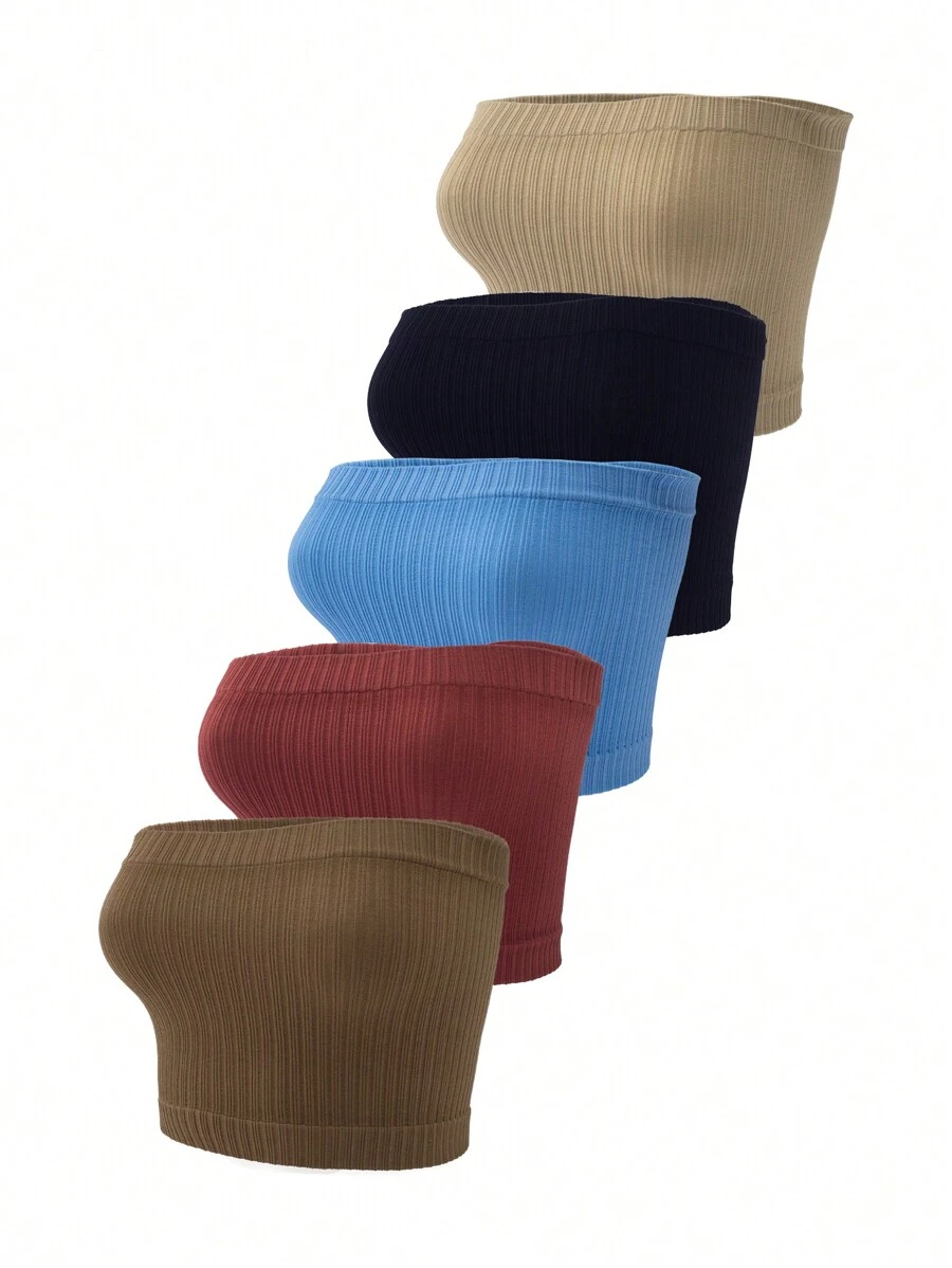 Solid Ribbed Knit Tube Bralette SHEIN USA