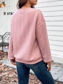 SHEIN LUNE Solid Drop Shoulder Sweatshirt - Pink - View 6