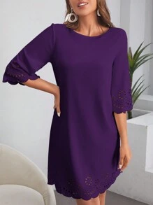 SHEIN Clasi Laser Cut Cắt vỏ sò Đầm - Màu tím - Xem 7