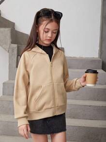 SHEIN Tween Girl Slogan Graphic Raglan Sleeve Hoodie