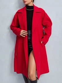 EURMUSE Abrigo De Lana Rojo Con Cinturón Para Mujer - Rojo - Ver 5