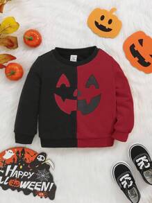 SHEIN Đứa bé trai Hai âm Halloween In biểu thức Áo nỉ - Nhiều màu - Xem 7