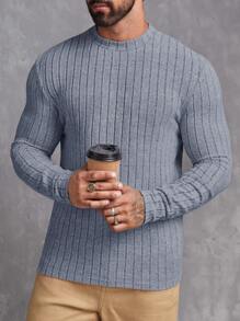GENTILAND Nam Chất rắn Đồ đan Ribbed Áo thun - Màu xanh nhạt - Xem 4