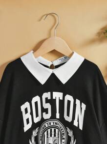 SHEIN 青少年女孩字母圖案拼接領運動衫