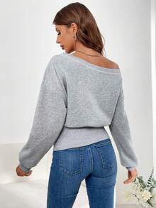 SHEIN EZwear Letter Graphic Drop Shoulder Sweatshirt - Grey - View 2