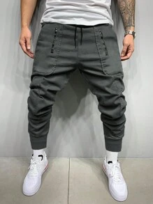 Manfinity Homme Men Drawstring Waist Zipper Detail Pants, For Fall