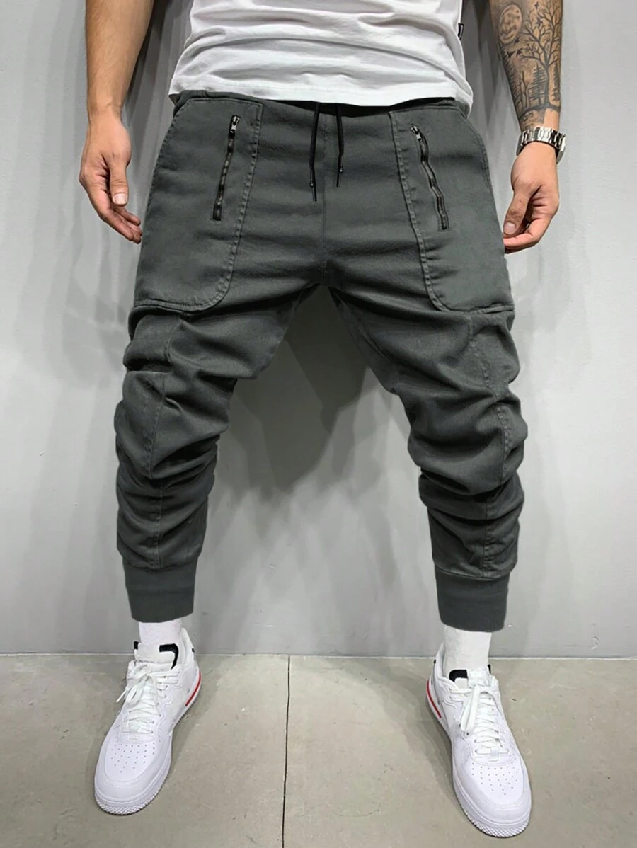 Manfinity Homme Men Drawstring Waist Zipper Detail Pants, For Fall