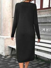 SHEIN LUNE Cut Out Button Detail Sweater Dress Fall Cloth For Women - Black - View 2