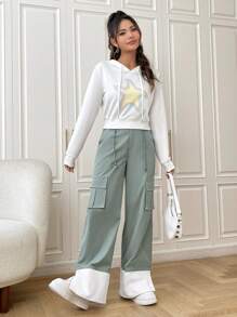 SHEIN EZwear Flap Pocket Side Cargo Pants - Multicolor - View 5