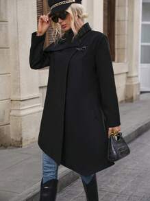 SHEIN Clasi Solid Asymmetrical Collar & Hem Overcoat - Red - View 3