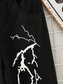 Tween Boy Lightning Print Straight Leg Jeans - Black - View 5