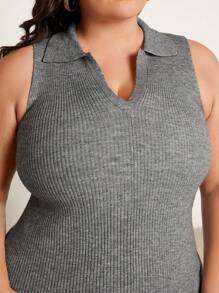 SHEIN BASICS Kích thước lớn Màu thuần Áo len dệt kim Đầm - Màu xám đen - Xem 5
