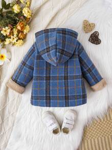 Baby Boy Plaid Print Teddy Panel Hooded Thermal Lined Overcoat - Multicolor - View 14