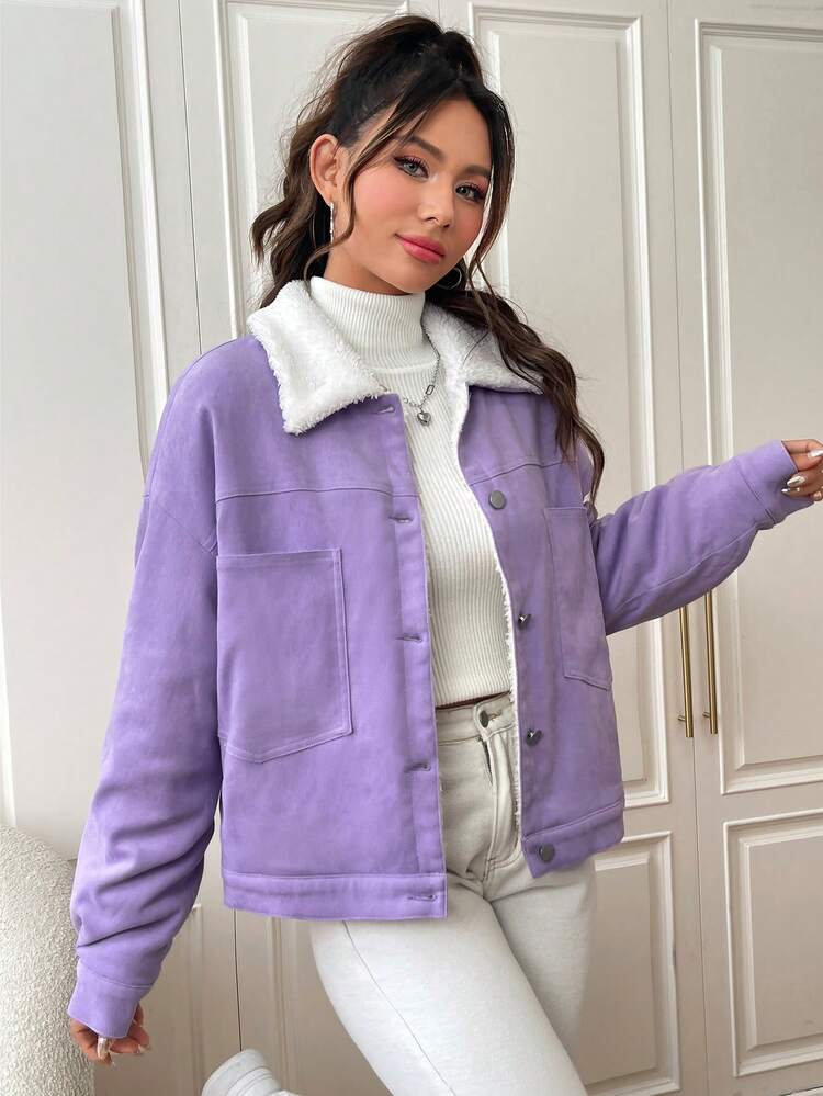 SHEIN Qutie 女款拼縫衣領可拆式口袋扣環前夾克 - 彩色 - 查看 4