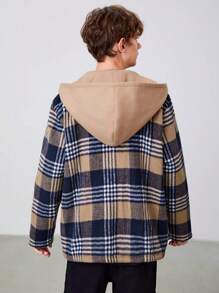 SHEIN Adolescent Garçon Manteau À Capuche À Carreaux - Multicolore - Voir 2