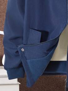 SHEIN Tween Boy 1pc Thermal Lined Hooded Coat - Navy Blue - View 4