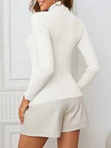 INAWLY Solid Turtleneck Ribbed Knit Sweater,Long Sleeve Tops Knit Pullover Fall Winter Outfit