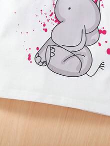 SHEIN 女小童卡通圖案T恤 - 白色 - 查看 5