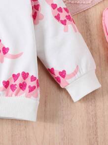女嬰可愛恐龍玫瑰紅色運動衫，具有閃亮心形印花，秋冬季節 - 玫瑰紅 - 查看 5