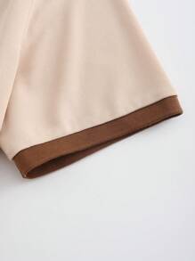 Manfinity Homme Men Patched Detail Contrast Trim Polo Shirt Button Up Collar Color Block Casual Polo Shirt For Husband - Beige - View 4