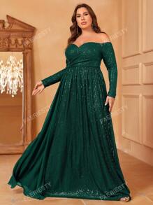 Faeriesty Plus Off Shoulder Ruched Front Draped Side Sequin Dress