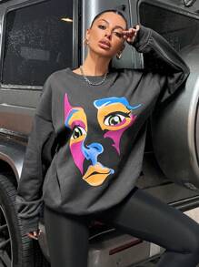 EURMUSE Figure Graphic Drop Shoulder Sweatshirt - Black - View 1