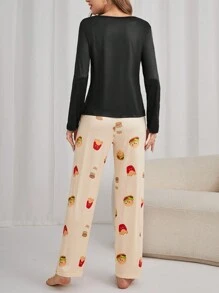 Conjunto de pijama alimento & con estampado de letra - Multicolor - Ver 5