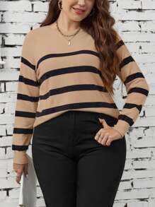 SHEIN LUNE 大碼條紋圖案套頭毛衣
