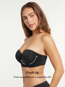 LUVLETTE Dream Curve Support + Strapless Front-Close Push-Up Black Basic Half Bra - Black - View 5