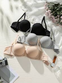 Shein Underwear&Sleepwear Basics 3 pièces Soutien-gorge Unicolore À Armature