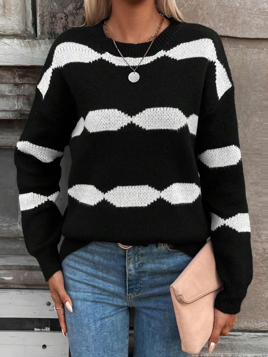 SHEIN LUNE 撞色落肩袖套頭毛衣