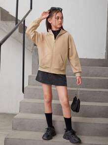 SHEIN Tween Girl Slogan Graphic Raglan Sleeve Hoodie