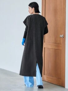 FRIFUL Solid Slant Pocket Wrap Overcoat
