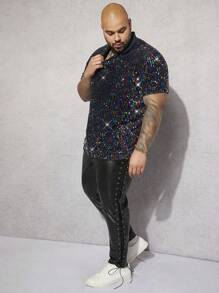 EASEVO Men Plus Sequin Decor Polo Shirt - Black - View 4